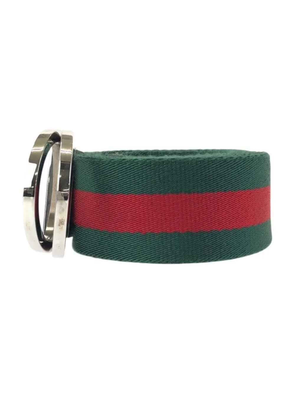 Gucci Sherry Line 85 Green Red Silver Cotton Leather Belt